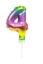 Folat 63064 Foil Balloon Cake Topper Rainbow Number 4-13cm, Multi Colors, 13cm