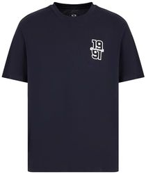 Armani Exchange Men's Side Ninety One Embroidered Logo, Simple Style T-shirt, blauw, M, deep navy, M