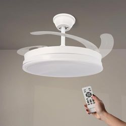 M mimotec Plafondventilator met ledlicht, wit, Olga, afstandsbediening, DC-motor, 6 snelheden, stil, intrekbare vleugels, zomer-/winterfunctie, timer, CCT