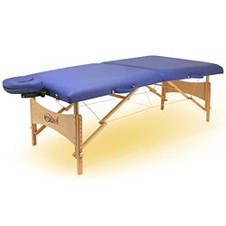 Master Massage Brady Mobil Massaligstoel, cosmetica-ligstoel, therapiebed, inklapbaar met sfeerverlichting, hout, blauw, 69 cm