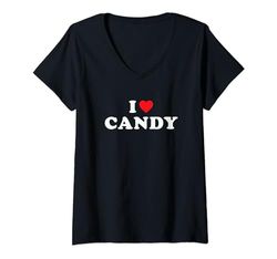 Donna Candy Nome Regalo I Heart Candy I Love Candy Maglietta con Collo a V