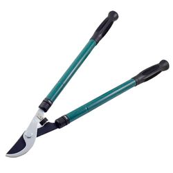 Ciseaux de coupe incurvés à deux mains avec manche extensible, idéal pour le jardinage et l'élagage précis.
