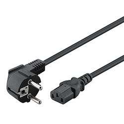 Goobay 95142 Cavo di alimentazione per apparecchi freddi, alimentazione angolata su un lato, spina di sicurezza (tipo F, CEE 7/7) fino alla presa C13 (collegamento apparecchio freddo), nero, 3 metri