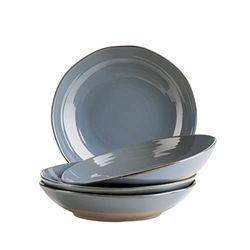 MÄSER Serie Nottingham Soepborden Set van 4 met filigraan lijnspel en edele glazuur, grote diepe borden voor pasta en soepen van keramiek in moderne vintage look, steengoed, grijs-blauw