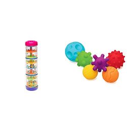 Editions Fuzezau 9864 Palo de Lluvia + Infantino Textured Multi Ball Pelotas con Texturas para la exploración sensorial y Despertar su interés, a Partir de los 6 Meses, sin BPA