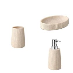 TATAY Saigon Tabletop Tumbler, Beige + Saigon Tabletop Soap Dish, Beige + Saigon Tabletop Dispenser, Beige