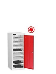 Single Door 8 Shelf MEDIA Charging LOW Locker, Red, Combination Lock