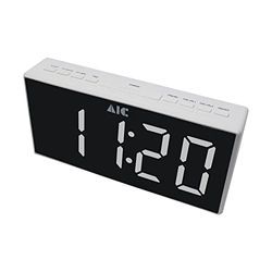 AIC - Radio Reloj Despertador Digital Portátil con Radio FM, Pantalla LED Blanca tamaño Jumbo de 24 x 11 cm, Brillo Regulable 5 Niveles, Alarma Doble, Batería de Respaldo, Mod. 48XXL Color Blanco