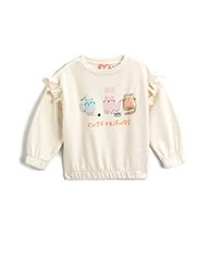 Koton Baby-meisje Cat Printed Ruffled Detail Sweatshirt, beige (051), 2-3 Jaar