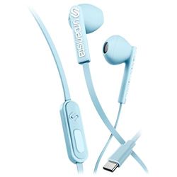 Urbanista Wired Earbuds, Tangle Free USB C Earphones Wired Call-Handling with Microphone, USB Type C Headphones Wired Stereo Input, Button Input with Voice Assistant, San Francisco, Blue