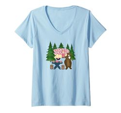Donna Bears Glamping con camper retrò e servizio da tè Maglietta con Collo a V