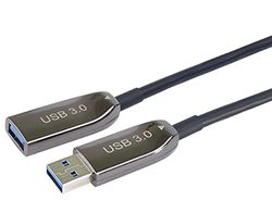 PremiumCord USB 3.0 Optical Extension Cable 30 m (AOC), Fibre Optic Cable, Data Cable SuperSpeed up to 5 Gbit/s, Charging Cable, USB 3.0 Type A Female to Male, 9Pin, Colour Black, Length 30 m