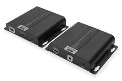 DIGITUS DS-55124 Extensor HDMI - Divisor HDMI - UHD 4K 30 Hz - 120 m via cabo LAN - ilimitado via Ethernet (IP-capaz) - Set: Transmissor e recetor - Loop-Out, infravermelhos IR, PoE