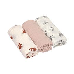 LÄSSIG Bébé Couverture de puériculture Drap de puériculture Lot de 3 en coton 60 x 60 cm/Swaddle & Burp Blanket M Little Forest Rabbit