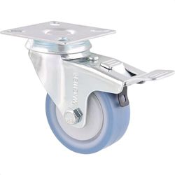 Wagner Deluxe 03375101 - Rueda de dirección suave (diámetro de 50 mm, altura de 70 mm, acero galvanizado, azul y blanco, placa de bloqueo y atornillable de 50 x 50 mm, capacidad de carga de 50 kg)