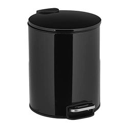 Relaxdays Pattumiera Bagno, 5 L, Cestino Cosmetici, Pedale e Chiusura Soft-Close, Cesto Interno Rimovibile, Ferro, Nero, 26 x 20,5 x 25 cm