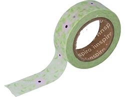 Masking Tape Washi Tape groen en roze bloemen, 15 mm x 10 m, Serie Tutti Frutti