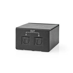 Nedis TosLink-splitter | 2-vägs | Anslutningar – ingång: TosLink-uttag | Anslutningar – utgång: 2 x TosLink | Tryckknapp | metall | svart