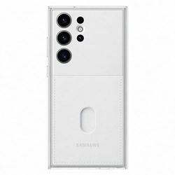 Samsung Frame Cover Custodia in silicone morbida per Galaxy Galaxy S23 Ultra, retro trasparente e retro portatessere inclusi, Bianco