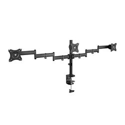 Tafelhouder voor schermen van 33-68,6 cm met 3 armen, draaibaar en kantelbaar, zwart, ideaal voor ruimtebesparende en verbeterde ergonomie.