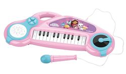 Lexibook, La Casa de Muñecas de Gabby, Piano electrónico para niños con Efectos Luminosos, micrófono, batería, Altavoz Integrado, melodías de demostración, Lector DJ, Rosa/Azul, K704GDH