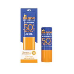 Bilboa Stick Solare SPF 50+ con Vitamina C, ideale per le zone sensibili come labbra, tatuaggi, nei e cicatrici. La formula a rapido assorbimento, non unge e non lascia tracce, 12 ml