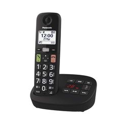 Panasonic KX-TGU130EXB Téléphone Numérique sans Fil avec Répondeur, Unité de Base et 1 Combiné, Écran LCD, Grosses Touches, Appel Favori, Compatible avec Les Appareils Auditifs, Noir