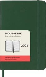 Moleskine Agenda Quotidien 12 Mois 2024, Agenda 2024, Format Pocket 9x14, Couverture Souple et Fermeture Elastique, Couleur Vert Myrte