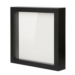 Muzilife 8x8 Shadow Box Picture Frame with Linen Board - Deep Wood & Glass Display Case Ready to Hang Memory Box Baby Sports Memorabilia, Pins, Awards, Medals, Wedding, Tickets and Photos (Black)