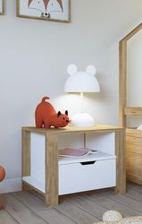 Hanah Home Stijlvolle nachtstand, licht walnoot en wit, 60 x 42 x 45 cm, 100% melamine gecoat partielbord, 18 mm dik, perfect voor moderne slaapkamers en woonruimtes