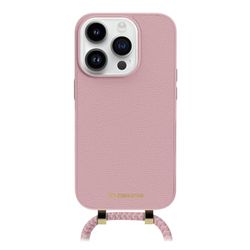 case&me Coque Amovible pour iPhone 15 Pro, bandoulière réglable, Cordon de Cou, Doux au Toucher, Rose