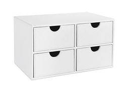 OSCO Wit kunstleer kist met 4 lades | organizer voor briefpapier | stapelbaar | make-upcontainer | sieradendoosje | niet A4-formaat, 18,5 x 33 x 20,5 cm (h x b x d)