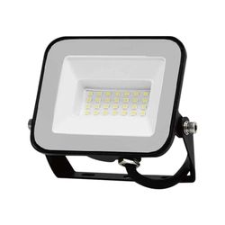 Faretto inondazione 20 W con chip LED, colore 6500 K, corpo nero, vetro grigio, ideale per illuminazione esterna e sicurezza.