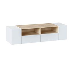 Habitdesign Modulo de TV, móveis de salão, conjunto de móveis, modelo Tamiko, acabamento em branco Artik e carvalho canadian, medidas: 138 cm (largura) x 36 cm (altura) 42 cm (fundo)