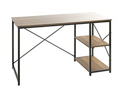 HAKU Mobel Desk Oak, Black, Metal, Particleboard - Size: W 120 cm X H 74 cm X D 60 cm, Style: Modern