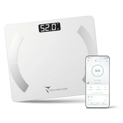Bilancia Pesa Persona Digitale Bilancia Impedenziometrica Intelligente Wireless per IOS e Android con Indici di Misurazione Massa Grassa, Massa Magra e Metabolismo Basale Colore Bianco
