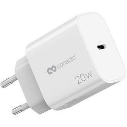 conecto USB-C-laddare, USB-strömförsörjning, 1 port, 1 x USB-C 20 W MAX, PD, snabbladdare, mobiltelefonladdare, vit