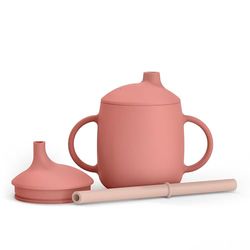 Suavinex, Tasse d'Apprentissage Bébé 3 en 1: Gobelet avec Bec + Paille + Tasse, Anti-Fuite, en Silicone, avec Poignées, Compatible Lave-Vaisselle et Micro-Ondes, Tasse pour Bébés +6 Mois, Rose