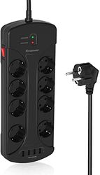 iEcopower Regleta de 8 enchufes con protección contra sobretensiones con 4 puertos USB, 3680 W/16 A, 1050 julios, montaje en pared, protección contra sobretensiones con cable alargador de 1,5 m, color