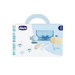 Chicco My First Beauty Set 5 em 1, Conjunto de higiene para recém-nascidos, produtos para higiene crianças, pente, escova, tesouras para unhas, termómetro e esponja de banho, acessórios para bebés 0