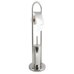 MSV, Combiné pour WC 2 en 1 avec Support WC avec récipient intérieur Amovible pour Brosse WC, en INOX, Brosse WC et Dérouleur Papier Toilette, Serviteur WC Non Fixe, INOX