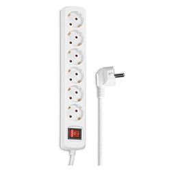 Hama | Extensão com 6 tomadas (tomada múltipla com 6 posições, botão com iluminação de ligar, cabo de 3 m) branco
