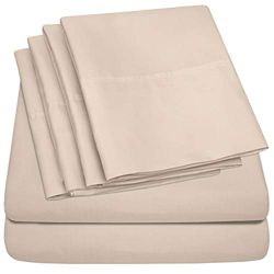 Folhas Queen bege, 6 peças, 1500 Supreme Collection fina Brushed Microfiber Deep Pocket Queen Sheet Bedding - 2 fronhas extra, ótimo valor, rainha, bege
