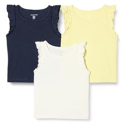 Amazon Essentials Girls' Ruffle Tank Tops, Pack of 3, Ivory/Navy/Pastel Yellow, 8 Years
