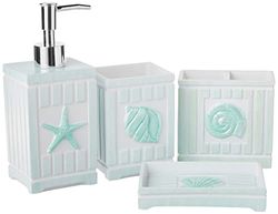 Sweet Home Collection Ensembles d'accessoires de Salle de Bain Collection Unique Moderne Classique Décoration contemporaine pour Baignoire et Douche, Résine, Coquillages de Plage, Lot de 4