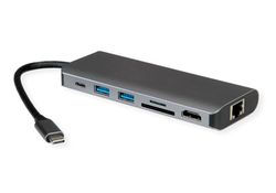 ROLINE Docking Station USB Tipo C, HDMI 8K30, USB 3.2 Gen 1 (Tipo-A), PD, LAN, SD/MicroSD