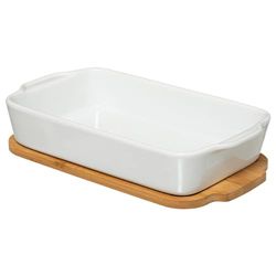 Plat en grès avec couvercle en bambou 16,5 x 29,5 x 6,5 cm multicolore