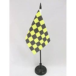 AZ FLAG - Black and Gold Check Table Flag 4'' x 6'' - checkered racing Office Flag 100% Polyester 15 x 10 cm - Mini Desk Flag with 10'' Pole and Black Plastic Base