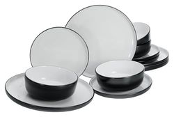 CreaTable, 21599, Série Nordic Cool Black, ensemble de vaisselle de 12 pièces, service de plats en grès, adapté au lave-vaisselle et au micro-ondes, production de qualité.