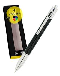 ONLINE 4-color Carbon ballpoint pen| multifunctional pen | 4 medium sized refills - blue, red, green, black | refillable ballpoint pen| stylish black carbon pen with gift box